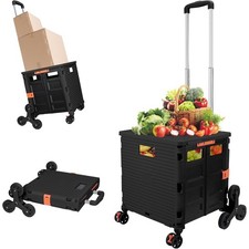 Folding Utility Cart Portable Rolling Crate Handcart with Stair Climbing Wheels
