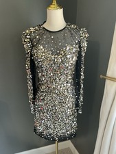 Sherri Hill Black Dress with Gold and Silver Sequins, long sleeve, size 6