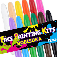 BOBISUKA 12-Color Water-Based Face and Body Paint Stick Set, Non-Toxic