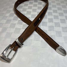 Onyx By Brighton M40045 Brown And Tan Multi Grain Vintage Leather Belt Size 36