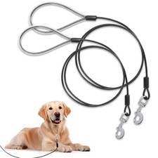 Dog Leash Chew Proof 6FT Metal Cable Heavy Duty Soft Handle 2 Pcs Black