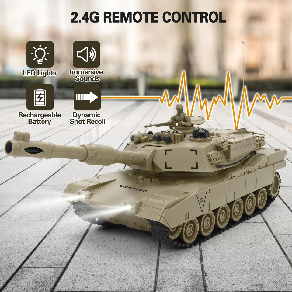 1/28 Battle Tank RC Tank with Infrared Shoot M1A2 Abrams Tiger Tank Toy for Kids - Image 4 of 4