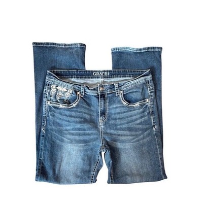 Grace in LA Womens Plus Size 18 Bootcut Jeans Embroidered Bling Medium Wash