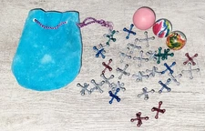 Vintage Jax Game Lot of 29 Metal Aluminum Jax 3 Rubber Colored Balls & Cinch Bag