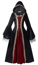 Women Hooded Medieval Renaissance Dress Halloween for Adult Black-Red XL