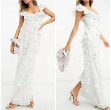 ASOS DESIGN puff sleeve eyelet cut out midi dress with floral corsage size 8