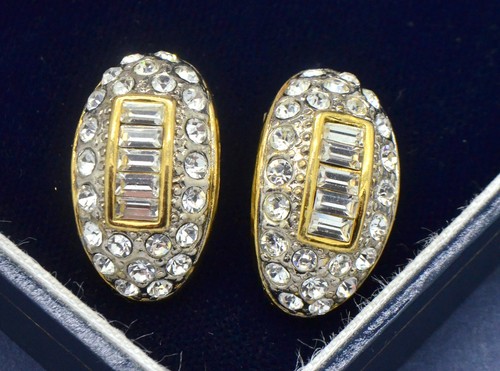 Vintage Earrings 1970s Glamorous Clear Baguette Crystal Goldtone Jewellery - Picture 4 of 7