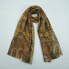 Vintage ETRO Milano Plaid Paisley 70 Wool 30 Silk Scarf Size 59" X 17" L52