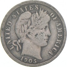 1905-P Barber Dime 90% Silver Average Circ