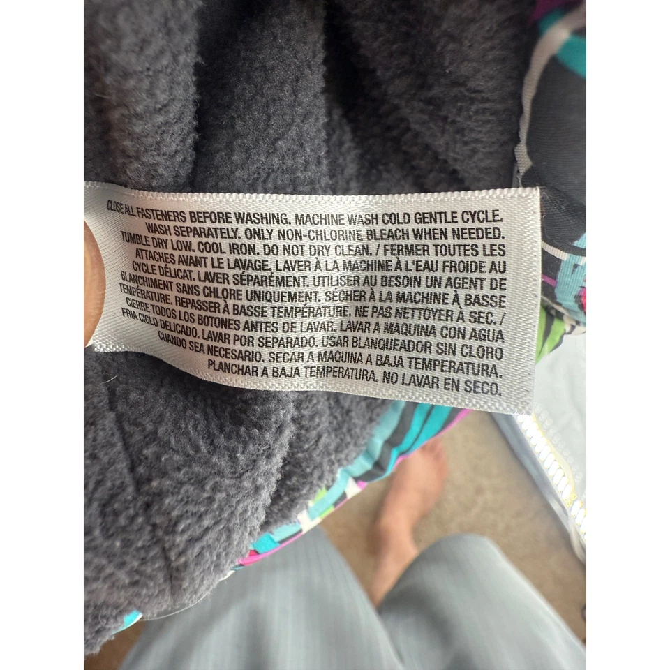Chaleco acolchado antiguo azul marino para niña talla M (8) estampado de letrero de paz cremallera completa colorido Foto 4 de 4