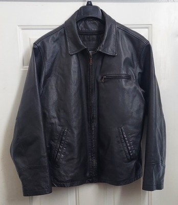 AUSTIN CLOTHING CO MEN'S BLACK LEATHER REMOVABLE LINING MID LENGTH JACKET SIZE M