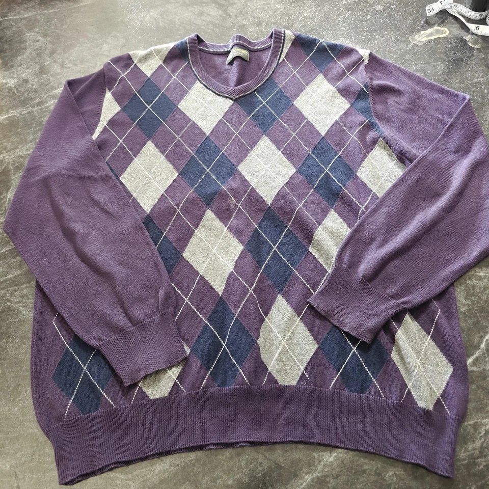 Pulôver John Bartlett LG Argyle roxo cinza azul preppy acadamia leve casual - Imagem 2 de 4