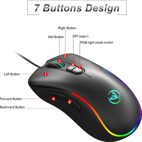 J300 Optische RGB-Gaming-Maus 6400 DPI Schwarz - Afbeelding 7 van 7
