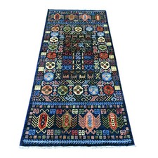 2'10"x6' Blue Hand Knotted Afghan Ersari Hutchlu Design Wool Runner Rug 22893