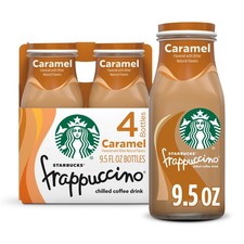 Starbucks Frappuccino Chilled Coffee Drink, Caramel, 4 Count, 9.5 fl oz Bottles.