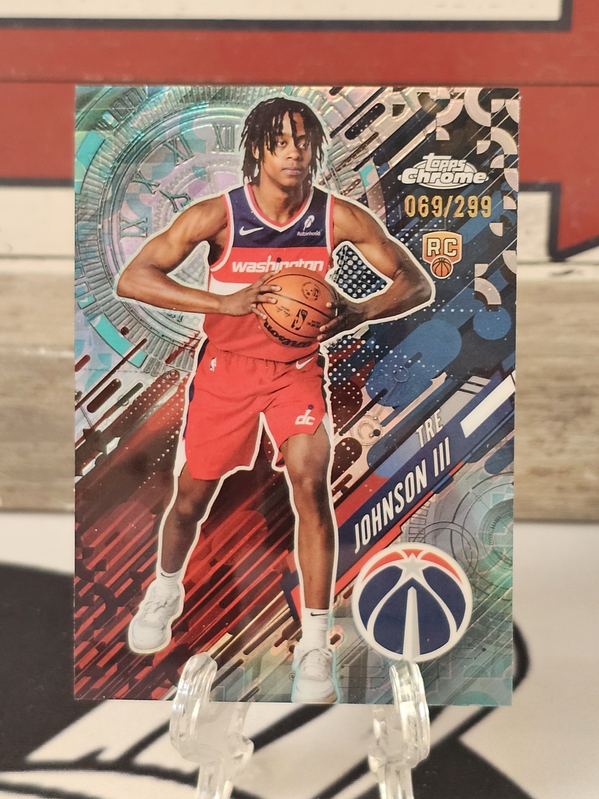 2025-26 Topps Chrome Basketball Tre Johnson III Go Time Teal Refractor /299 RC