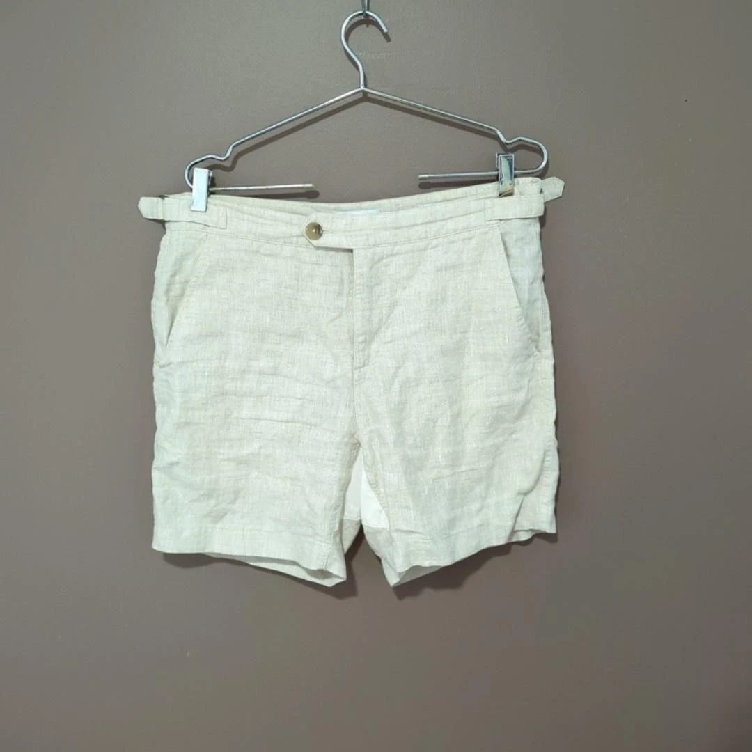 Venroy Side Tab Shorts Mens 32 Beige Linen Chino Flat Front Casual Summer
Opens in a new window or t
