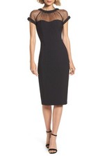Maggy London Illusion Yoke Crepe Dress Black Size 4 Elegant