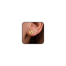 14K Gold Plated Stud Earrings for Women Twist Heart Stud Set Flower Stud Charm F