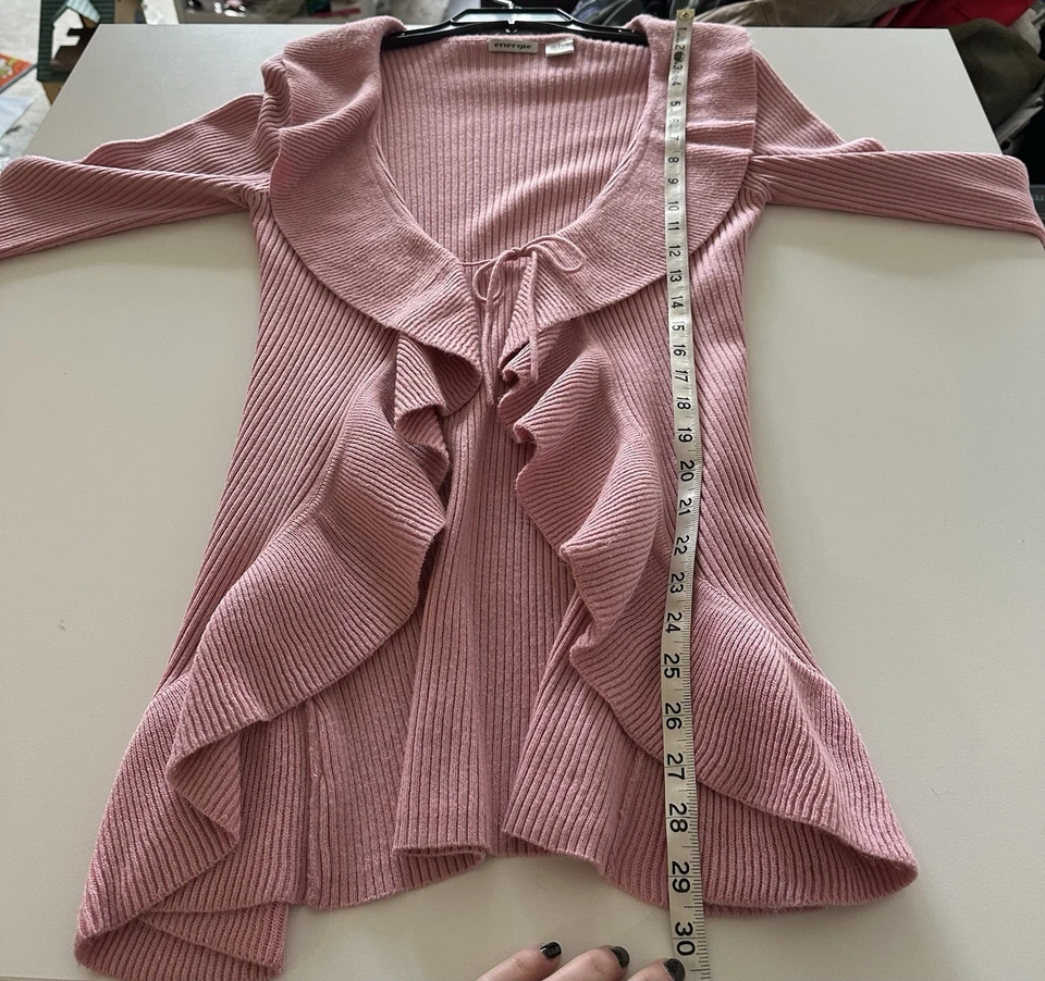 Cárdigan Vintage Y2K Energie Rosa Volantes Corbata Fluido Cascada Tejido L Foto 4 de 4