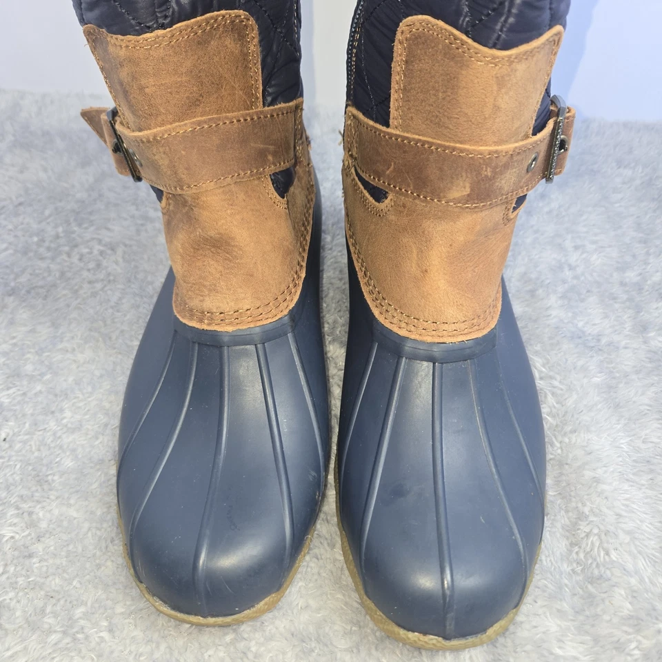 Sperry Saltwater Tall Quilted Duck Boots Women's 8M Navy Tan Mid Calf - Image 3 of 4