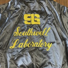 VTG 70s Southwell Laboratory College Black Satin Jacket S/S Sz L Vintage
