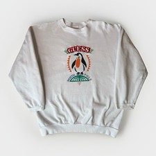 Vintage Guess North Pole Sweatshirt OSFA White 90s Made in USA Fleece Penguin