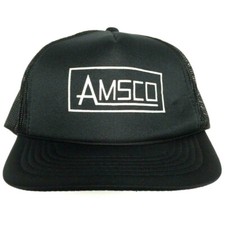 Vtg Amsco Hat Spell Out Block Script Logo Foam Snap Back Trucker Baseball Cap