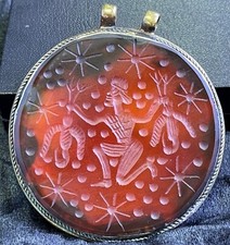 Unique old Roman intaglio agate stone old Afghan silver pendant