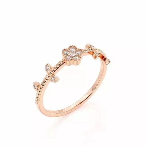 2Ct Round Cut Lab Created Diamond Women's Flower Leaf Ring 14K Rose Gold Plated - Picture 4 of 10