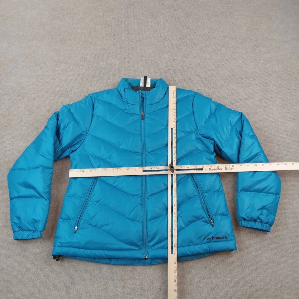 Chaqueta acolchada New Balance para mujer grande azul cremallera completa cuello falso bolsillos cálidos Foto 2 de 4