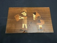 Vintage USSR Ukraine Hand Crafted Marquetry Inlaid Wood Wall Art Plaque Children