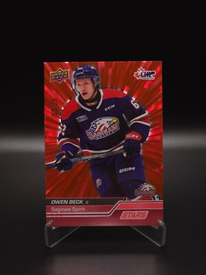 Owen Beck 2023-24 Upper Deck CHL Stars Outburst Red 344 Saginaw Spirit #03/25