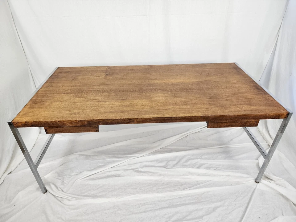 Vintage Mid Century Modern Desk Large Surface Area Chrome legs 2 drawers Sweet! - Image 4 of 4