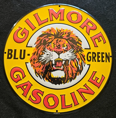 Vintage Gilmore BLU-GREEN Gasoline 11 3/4" Gas Pump Steel Sign. 4x1 Imports Inc.