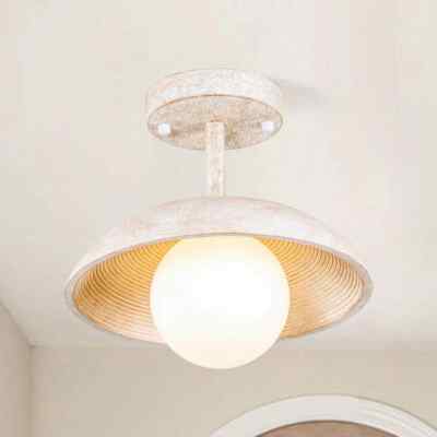 matrix decor Wood-colored Farmhouse Semi-Flush Mount Ceiling Light w/ Shade