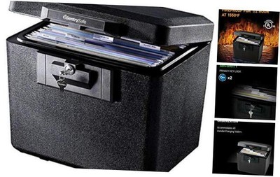  Black Fireproof Document Box with Key Lock, Safe Secures Files and Documents 
