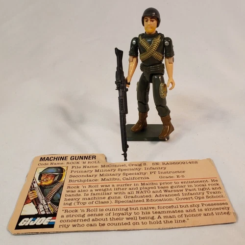 1982 GI JOE Rock 'N Roll ARAH Straight Arm w/Helmet, Gun, File Card; New O Ring