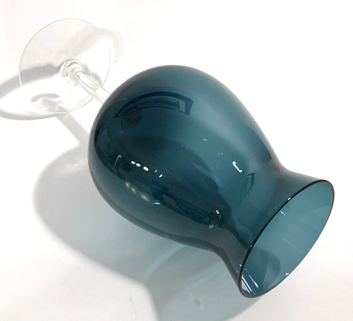 Empoli Teal Pedestal Vase with Clear Stem Vintage Italy 10 Inches - Picture 5 of 9