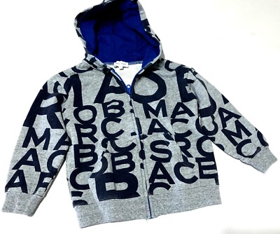 LITTLE MARC JACOBS Designer  Boys Grey Hoodie Logo Print Zip Sweatshirt 6Y