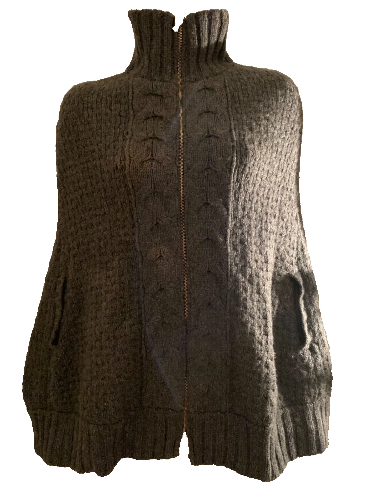 NEW Sahaja women's winter sweater poncho 100% Cashmere high neckline dark grey M