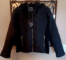 Nwt. Women's Chocolate Fitted Black Puff Jacket W/hood Large