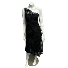 Robert DANES Asymmetrical Striped Tulle Dress 6 Charcoal Sheer Wool $4080 READ