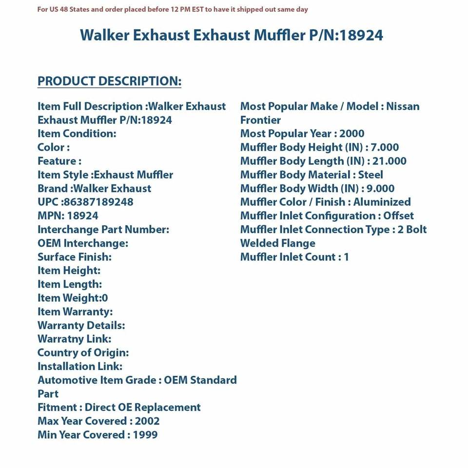 Silenciador de escape Walker 18924 | Pieza automática de alta calidad, ajuste universal para Foto 4 de 4