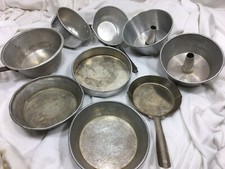 Vtg 9 Pc Miniature Metal Kitchen Pots Pans Bunt Cake Pan Play Cookware 1950s 60s