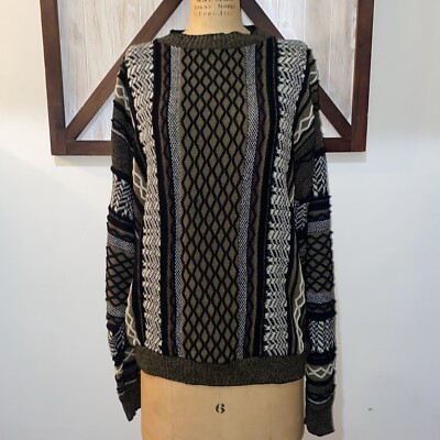 PROTEGE COLLECTION VINTAGE Mens M Crewneck SWEATER 3D Chunky Knit Grandpa