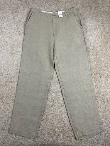 J Crew Chino Pants Mens 36x32 Linen Regular Straight Button Zip Pockets Beige