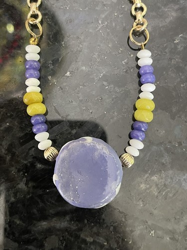 Artisan OOAK Gold Tone Purple Swirl Polymer Clay And Bead Necklace NWT Boho - Picture 7 of 11