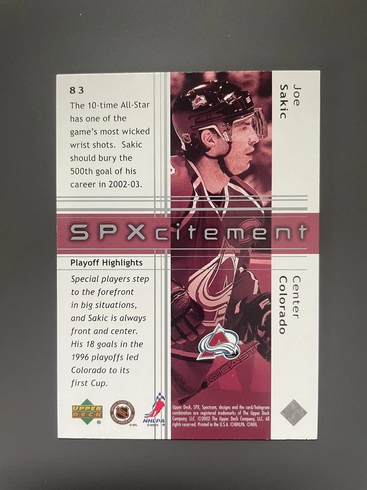 2002-03 SPx Joe Sakic #83 HOF - Image 2 of 2