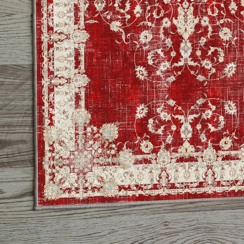 Medallion Turkish Rug, Red Oriental Area, Large Traditional, Rustic Authentic - Image 3 of 4
